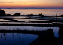 鏡田に沈む空